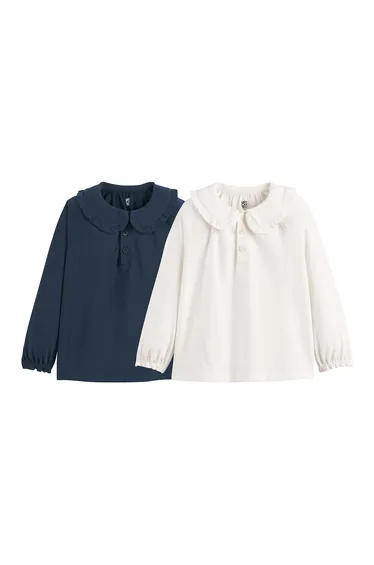 Pack of 2 T-Shirts in Cotton with Peter Pan Collar and Long Sleeves