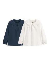 Pack of 2 T-Shirts in Cotton with Peter Pan Collar and Long Sleeves