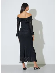 Black Off Shoulder Mermaid Hem Maxi Dress - 4