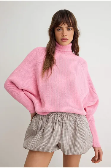 Pink Basic Balloon Sleeve Special Quality Knitwear Sweater