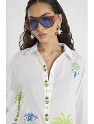 White Palm Tree Embroidered Shirt - 3
