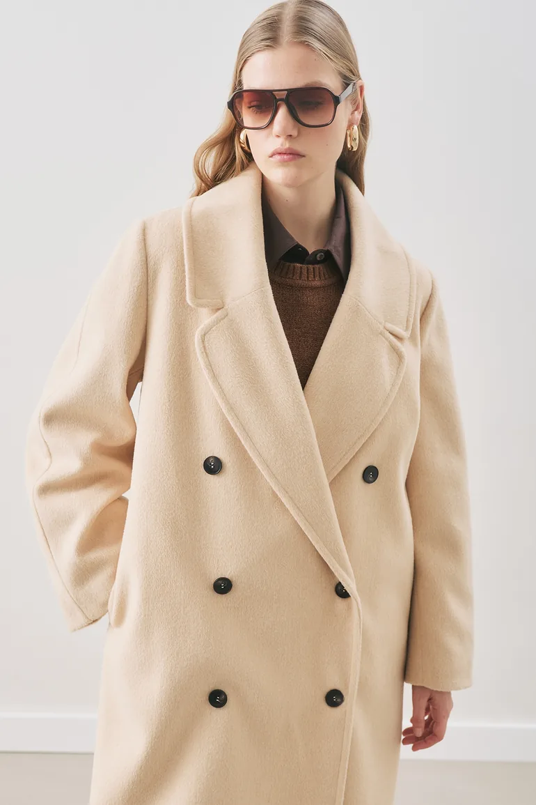 DOUBLE-BREASTED WOOL COAT - 4