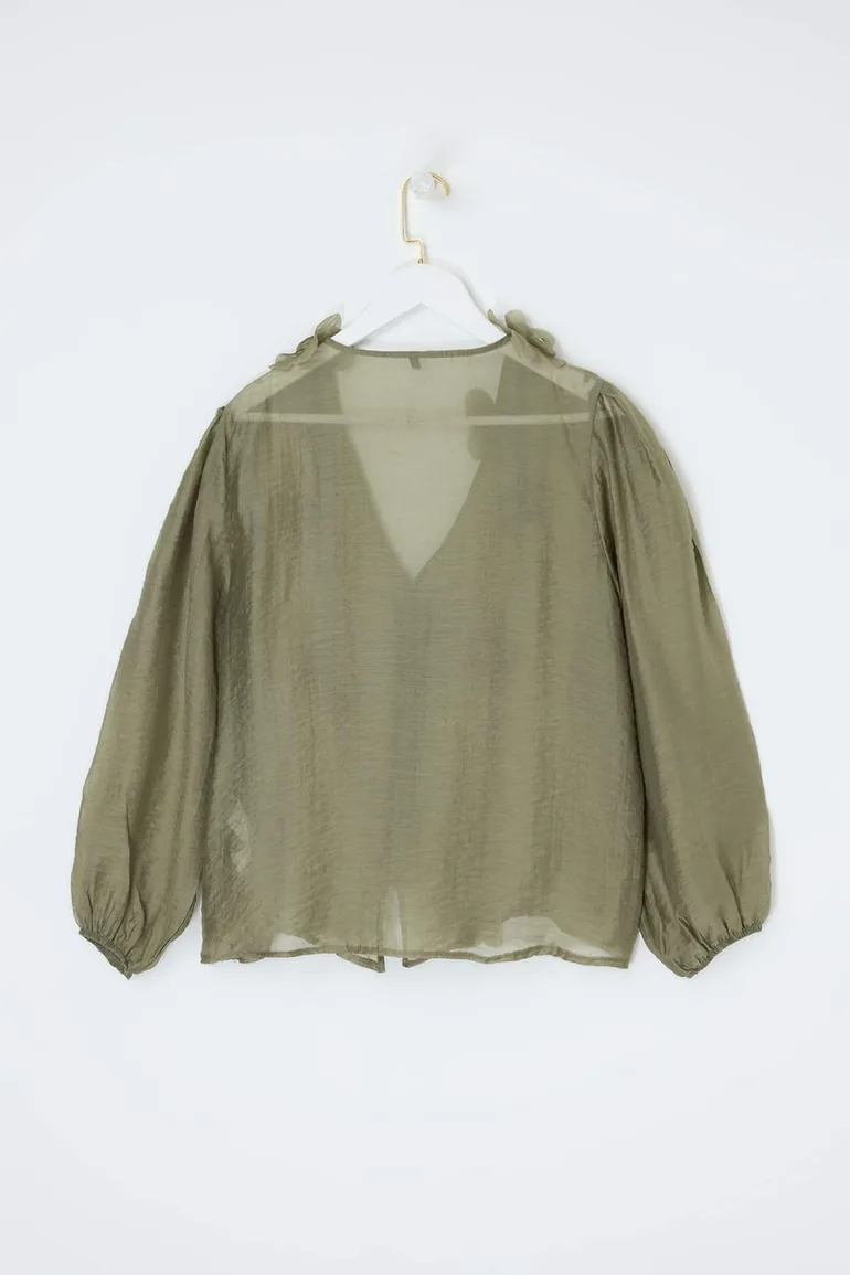 Khaki Woven Plus Size Blouse - 4
