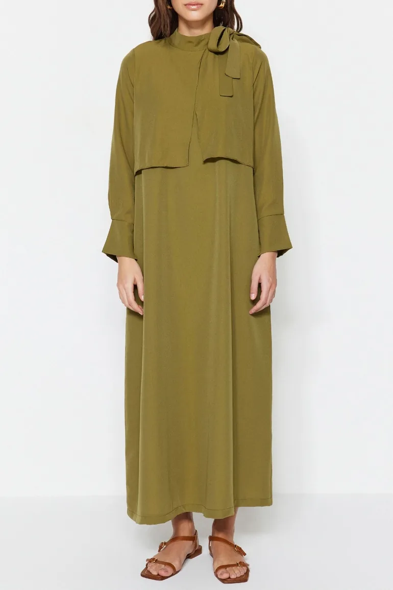 Halter Neck Column Midaxi Dress with Long Sleeves - 2