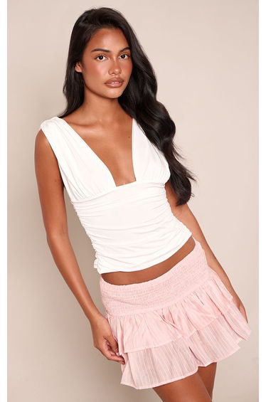 Pink Light weight Striped Woven Rara Skirt