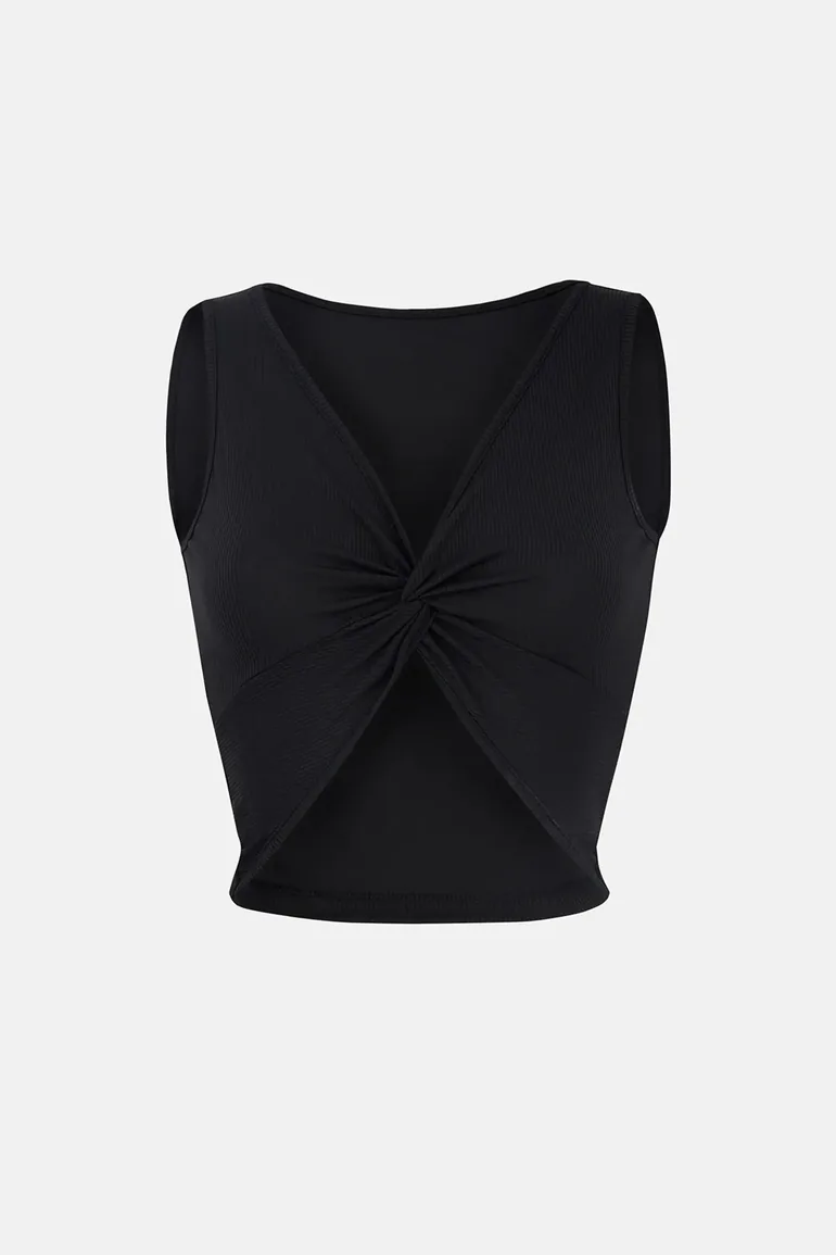 Solid Rib Twist Front Crop Top - 1