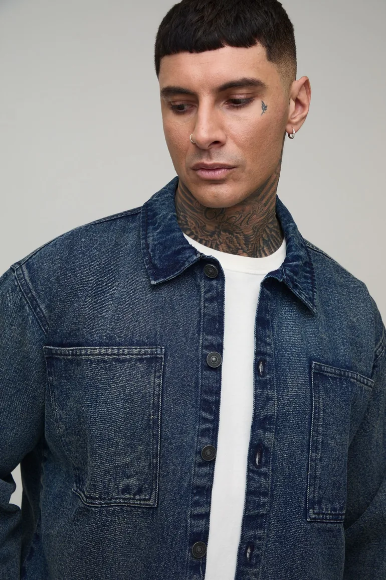 Tall Extreme Washed Oversized Denim Shirt - washed blue - 2