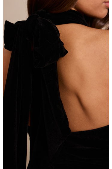 Black Velvet Extreme High Neck Ruched Bodycon Dress product thumbnail 4