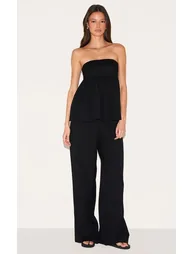 Black Bandeau Peplum Detail Jumpsuit - 5