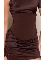 Chocolate Jersey Boned Corset Overlay Mini Dress - 3
