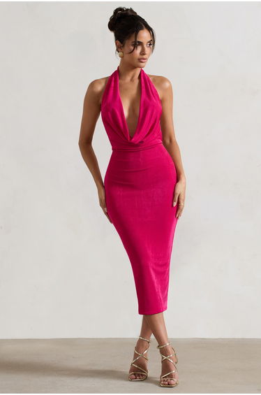 Raleigh | Hot Pink Cowl-Neck Midaxi Dress