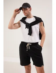 Black Regular Cut Textured 100% Cotton Shorts - 5
