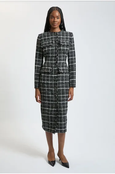 Sparkle Tweed Long Sleeve Tailored Midi Dress