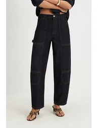 Navy Contrast Stitch Cargo Jeans - 3