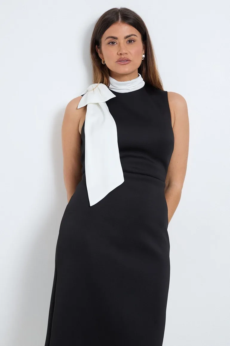 Scuba Satin Bow Pencil Dress - 1