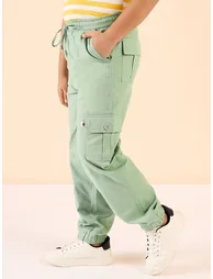 Boys Green Cotton Cargo Pants - 2
