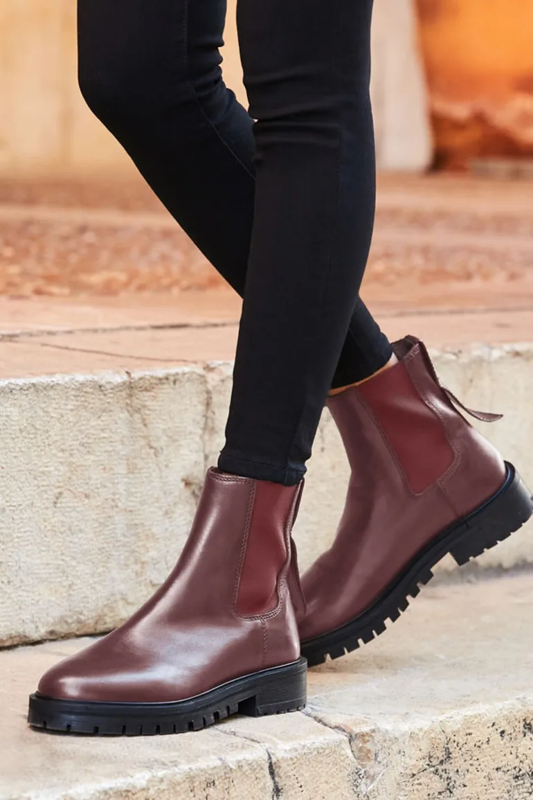 Burgundy Chunky Sole Leather Chelsea Boot - 1