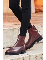 Burgundy Chunky Sole Leather Chelsea Boot - 1