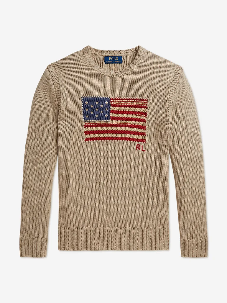Ralph Lauren Boys Iconic Flag Jumper in Beige