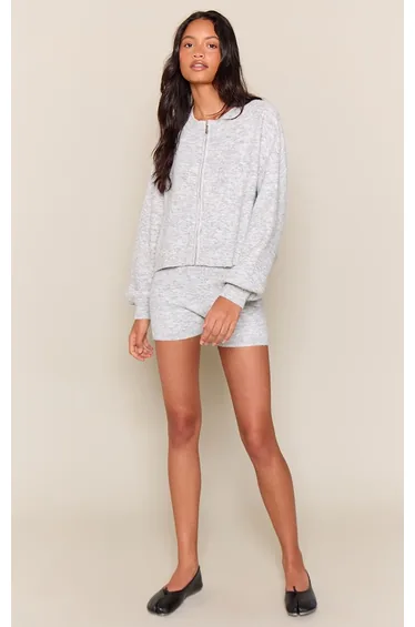 Marl Grey Mid Rise Knitted Shorts