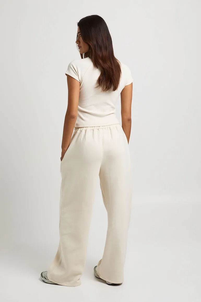 Ribbed Button Through Cap Sleeve Top And Jogger Tracksuit - ecru - 1
