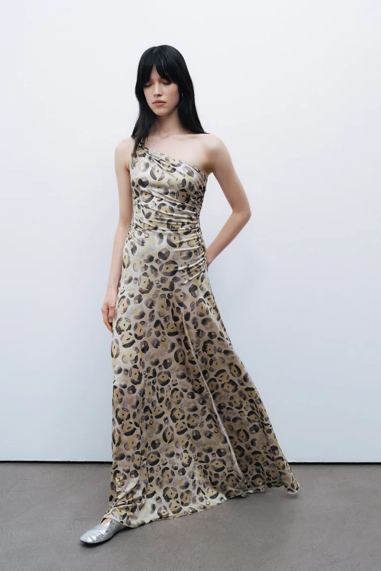 One Shoulder Patterned Maxi Dress - 2