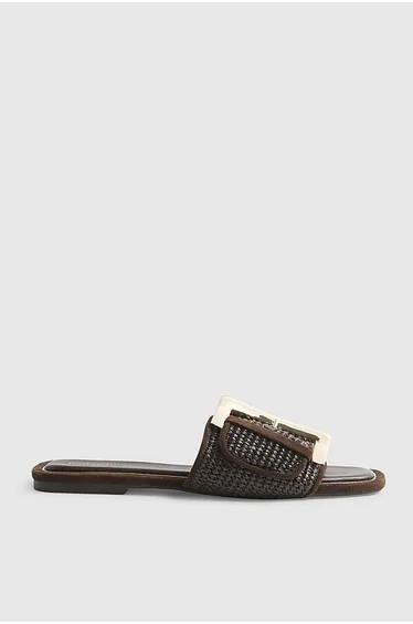 Brown Raffia Buckle Sandals