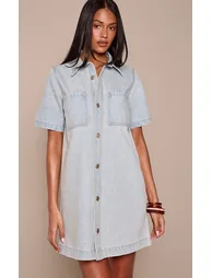 Tall Light Blue Contrast Stitch Denim Shirt Dress - 2