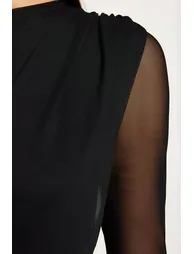 Black Abstract Lined Asymmetrical Collar Knitted Dress - 5