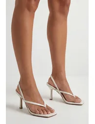 White Faux Leather Toe Post Slingback Heel Stiletto Sandals