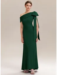 ever NOIR|Asymmetric Shoulder with Bow Knit Black Tie Formal Dress - 4