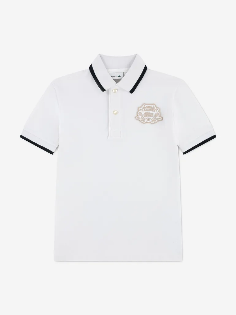 Lacoste Boys Embroidered Badge Polo Shirt in Ivory