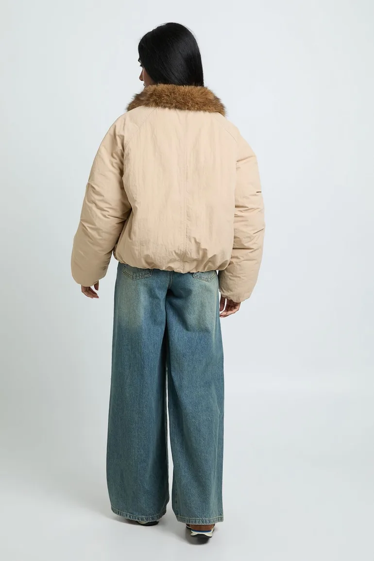 Borg Detail Bomber Jacket - taupe - 2