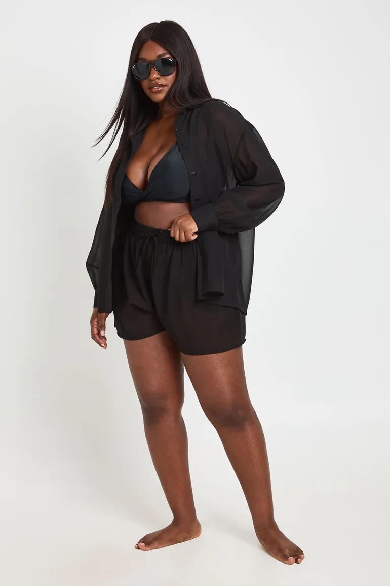 Plus Chiffon Beach Shirt - black