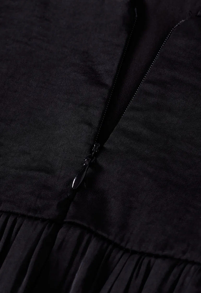 Tie-Neck Buttoned Back Sleeveless Maxi Dress in Black - 7