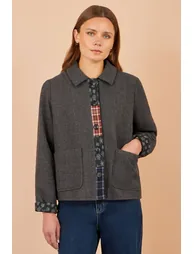 Yumi Grey Patchwork Boxy Jacket