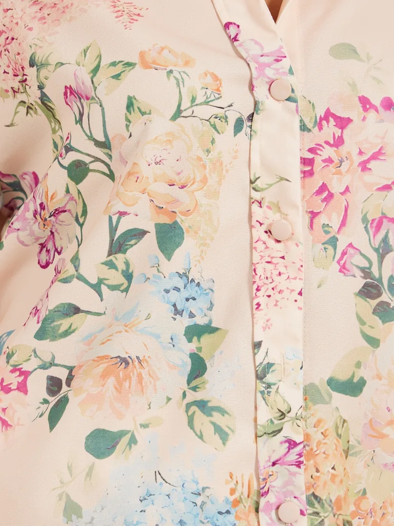 Floral Print Button Down Spread Collar Shirt - 2