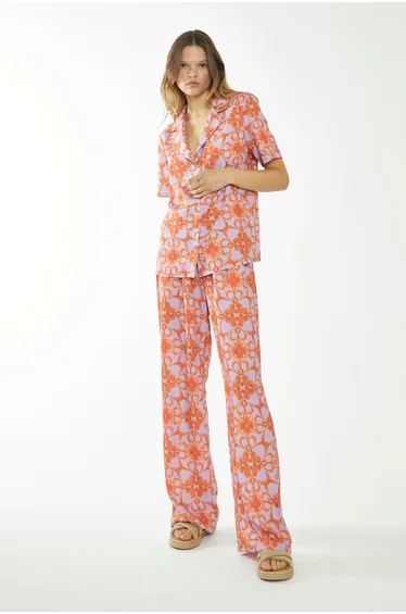 Lilac-Orange Tribal Print Collared Shirt