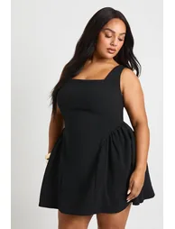 Plus Square Neck Skater Dress - black - 1