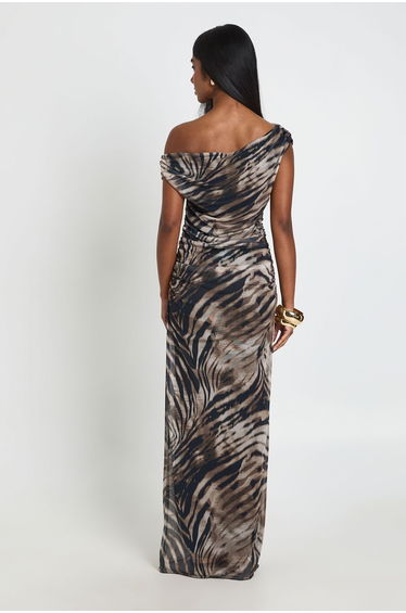 Animal Print Off The Shoulder Mesh Maxi Dress - animal product thumbnail 2