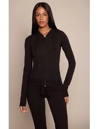 Tall Black Zip Up Fitted Track Jacket