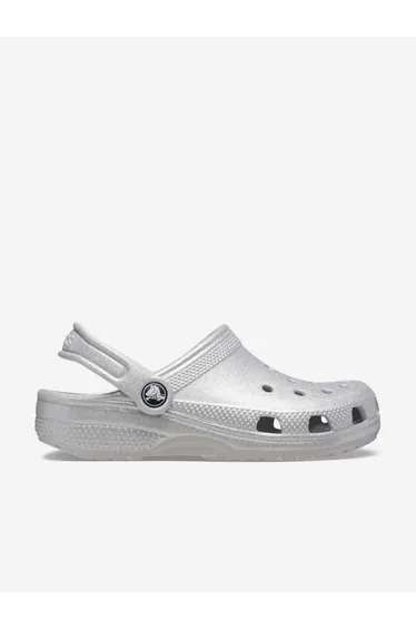 Crocs Girls Classic Glitter Clog in Silver