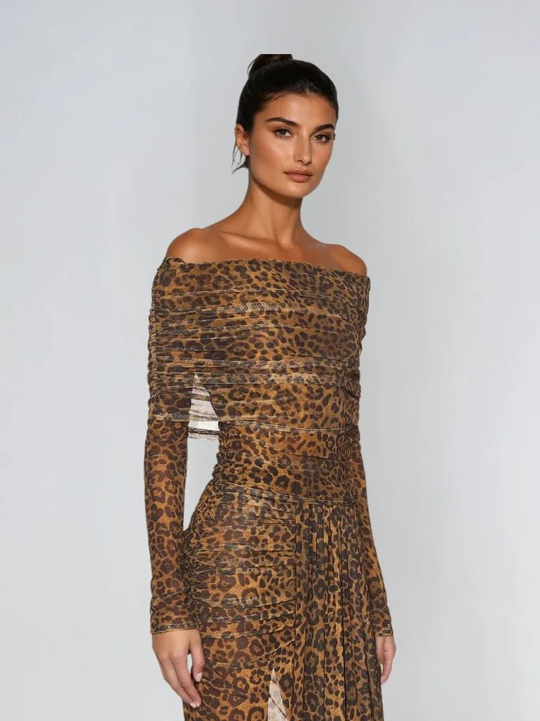 Vyxion Off Shoulder Draped Skirt Set - 2
