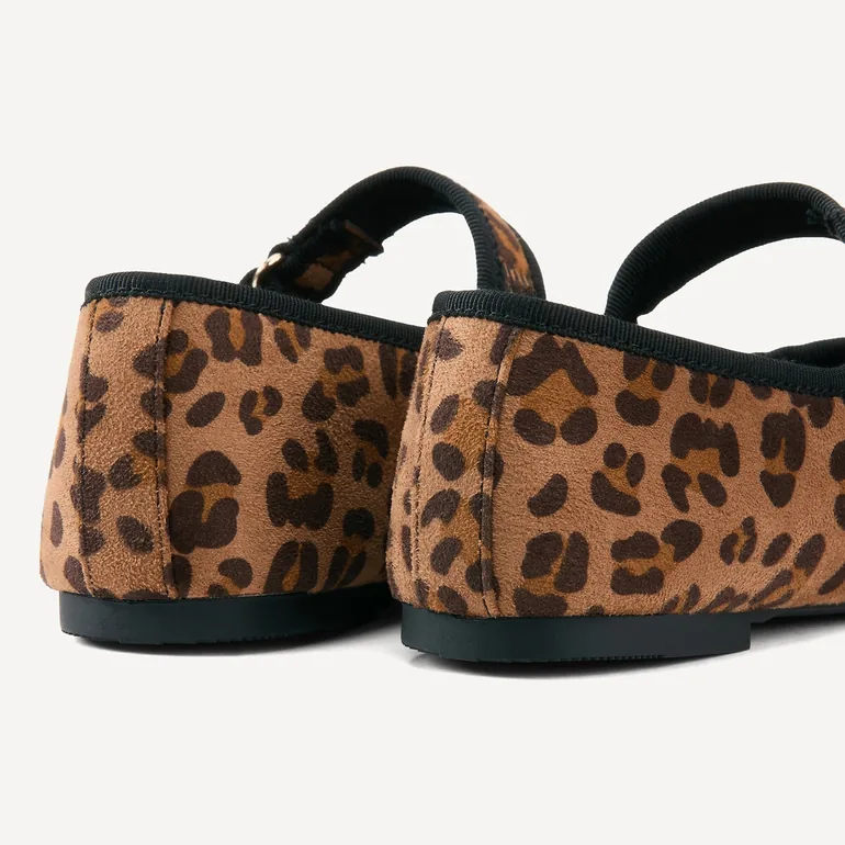Kids Leopard Print Ballet Pumps with Buckles - 6