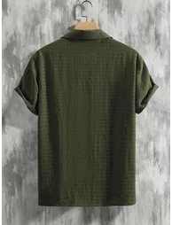Texture Short Sleeve Buttoned Shirt - 1