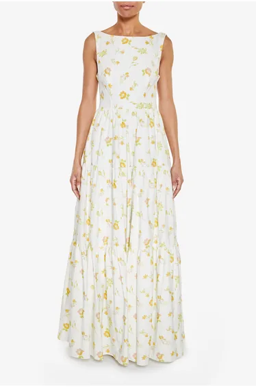 Lorna Cream Yellow Floral Tiered Backless Maxi Dress