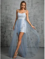 Leely Elegant Spaghetti Straps Sleeveless Evening Gown