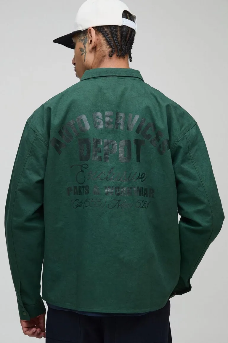 Oversized Printed Washed Overshirt - 1