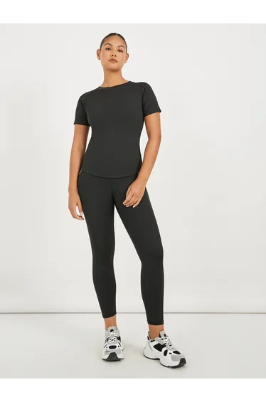 Stitch Detail Mesh Insert Back Short Sleeve Top