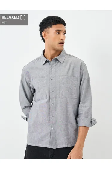 Grey Relaxed Fit Shirt with Double Pocket
